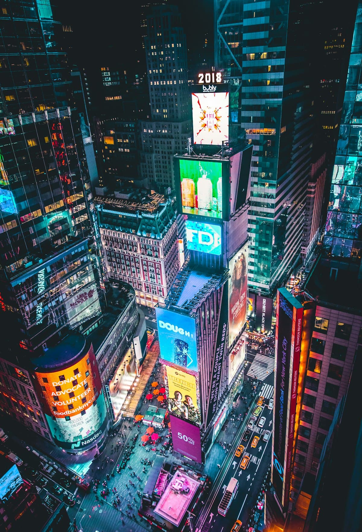 Times Square at night seen from above